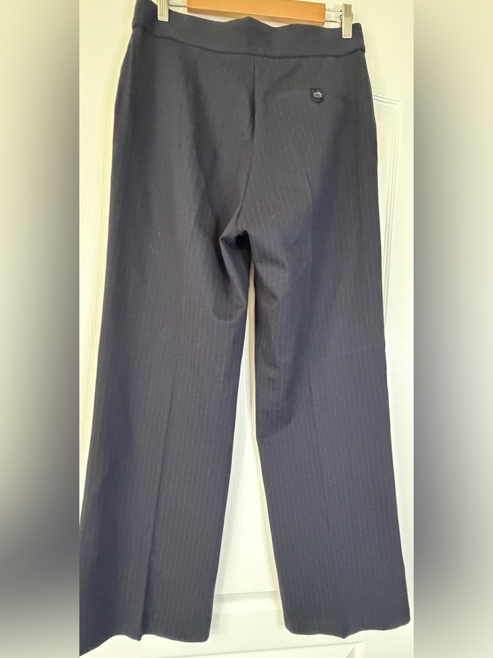 Spanx Perfect Pant Wide Leg Pull On Black Pinstripe Shaping Career Pants L - Picture 4 of 11